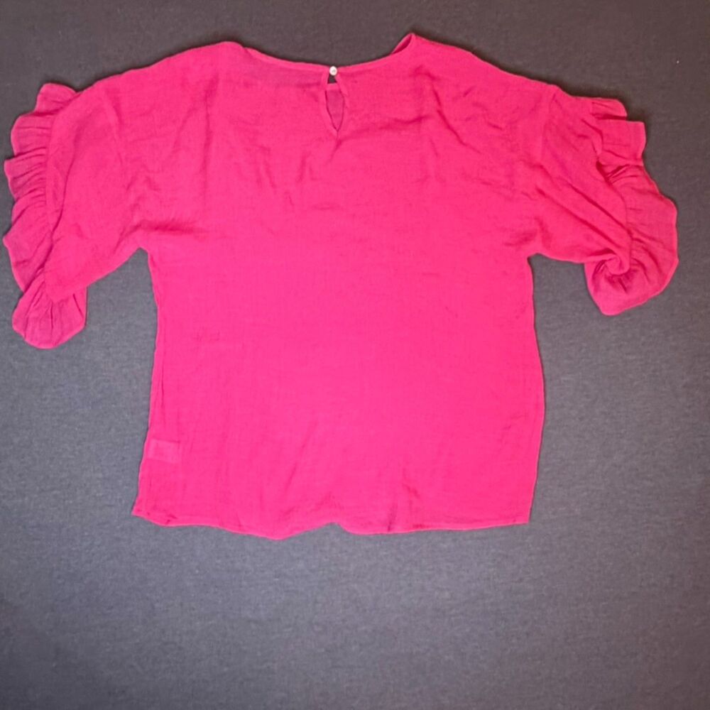 Doe & Rae Pink Ruffle Sleeve Blouse Medium Textured Boho Top Size Medium - Picture 9 of 13